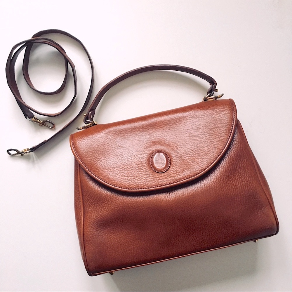 MARK CROSS cognac whiskey brown top handle leather crossbody bag